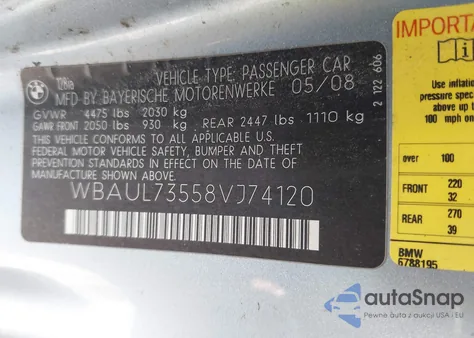 2008 BMW 128I z USA, uszkodzony, nr VIN WBAUL73558VJ74120